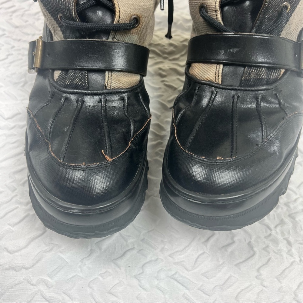 Burberry Black Leather & Brown/Red Mega Check Canvas Lace-Up Fur-Lined Boots - Picture 12 of 15